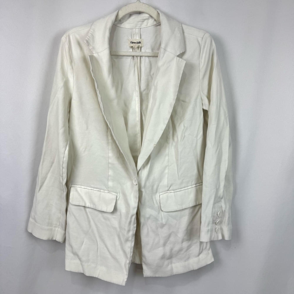 Open Edit Women’s XS Ivory Lightweight Rayon Blazer Jacket Relaxed Fit Business